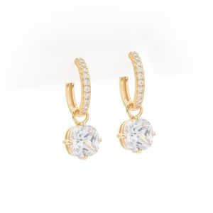 Fine jewelry earrings. 18k gold plated 925 silver mini hoops with crystals